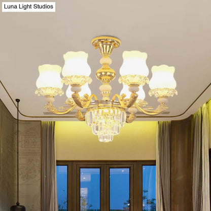 DecorBites™ DecorBites™ Modern Gold Crystal Glass Flower Ceiling Flush Light for Bedroom (3/6 Lights)