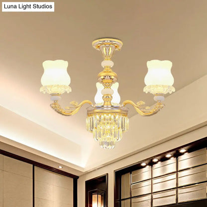 DecorBites™ DecorBites™ Modern Gold Crystal Glass Flower Ceiling Flush Light for Bedroom (3/6 Lights)