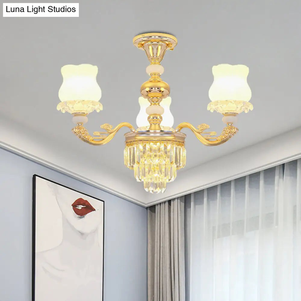 DecorBites™ DecorBites™ Modern Gold Crystal Glass Flower Ceiling Flush Light for Bedroom (3/6 Lights)