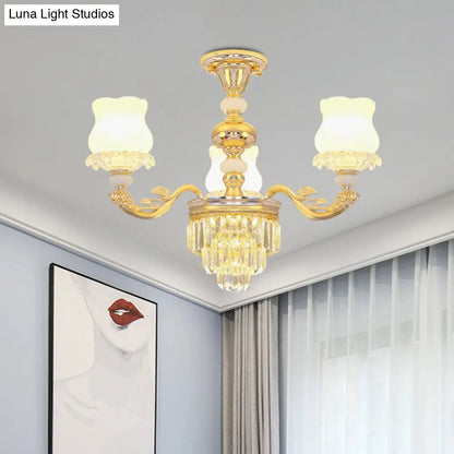 DecorBites™ DecorBites™ Modern Gold Crystal Glass Flower Ceiling Flush Light for Bedroom (3/6 Lights)