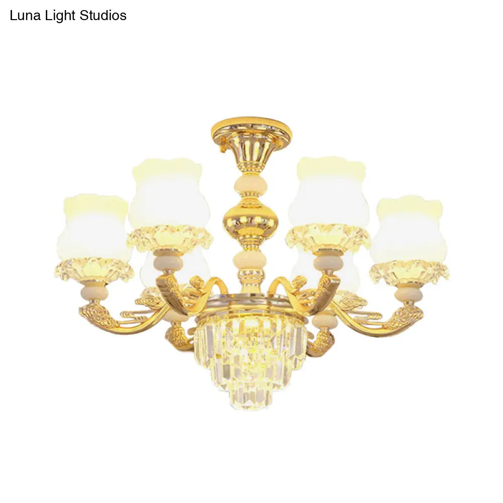 DecorBites™ DecorBites™ Modern Gold Crystal Glass Flower Ceiling Flush Light for Bedroom (3/6 Lights)