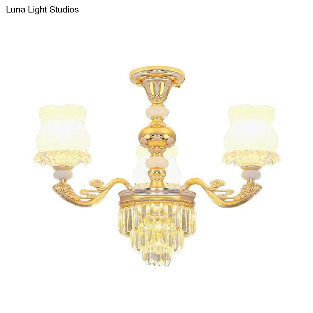 DecorBites™ DecorBites™ Modern Gold Crystal Glass Flower Ceiling Flush Light for Bedroom (3/6 Lights)