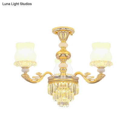 DecorBites™ DecorBites™ Modern Gold Crystal Glass Flower Ceiling Flush Light for Bedroom (3/6 Lights)