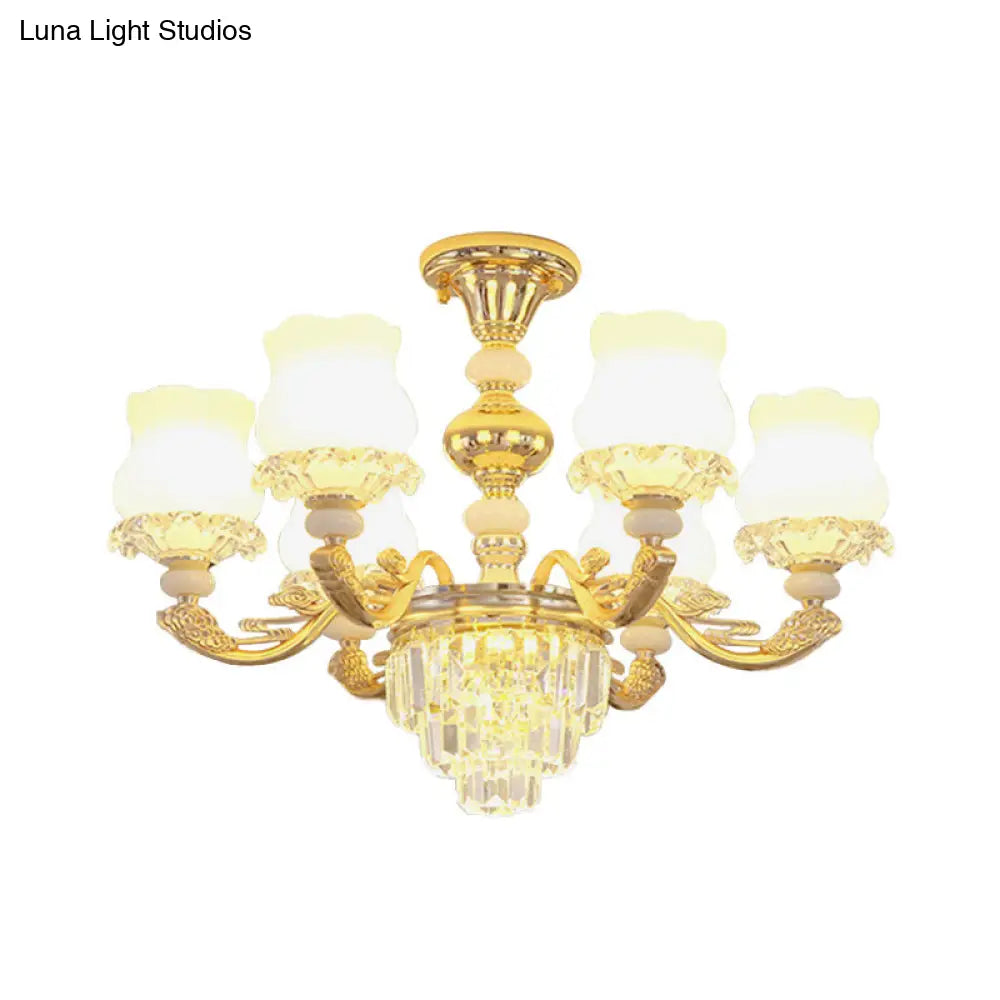 DecorBites™ DecorBites™ Modern Gold Crystal Glass Flower Ceiling Flush Light for Bedroom (3/6 Lights)