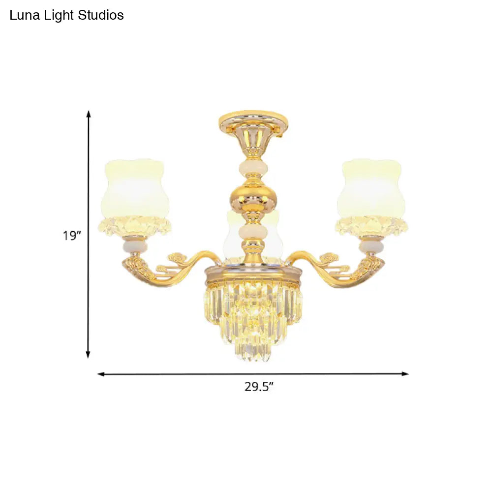 DecorBites™ DecorBites™ Modern Gold Crystal Glass Flower Ceiling Flush Light for Bedroom (3/6 Lights)