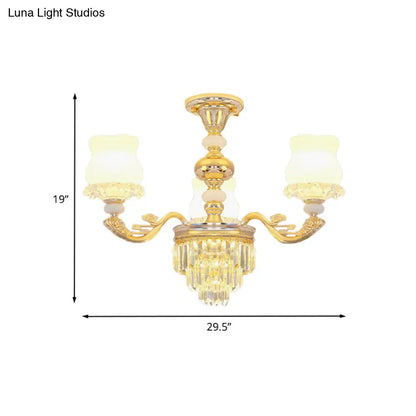 DecorBites™ DecorBites™ Modern Gold Crystal Glass Flower Ceiling Flush Light for Bedroom (3/6 Lights)