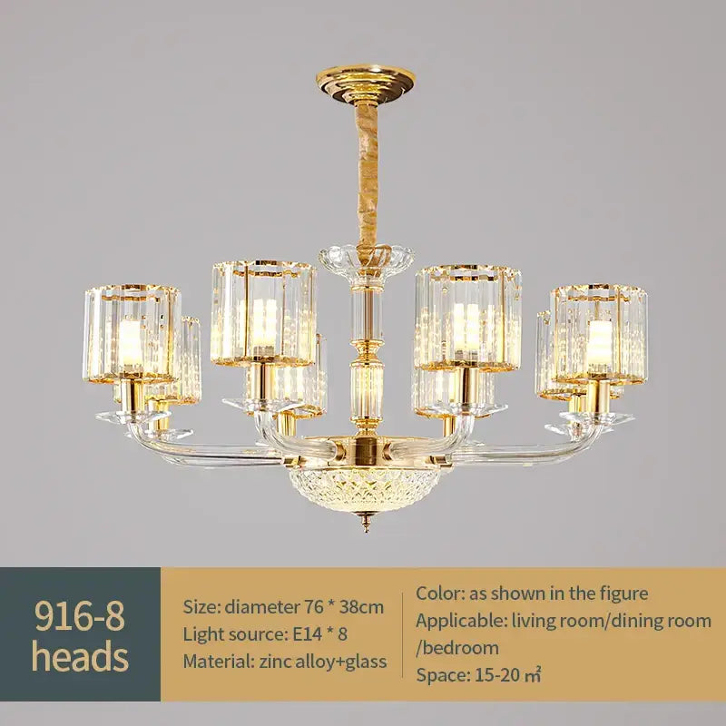 Elegant gold-toned pendant lamp with eight crystal glass fixtures and central glass bowl for dining room decorbites crystal glass