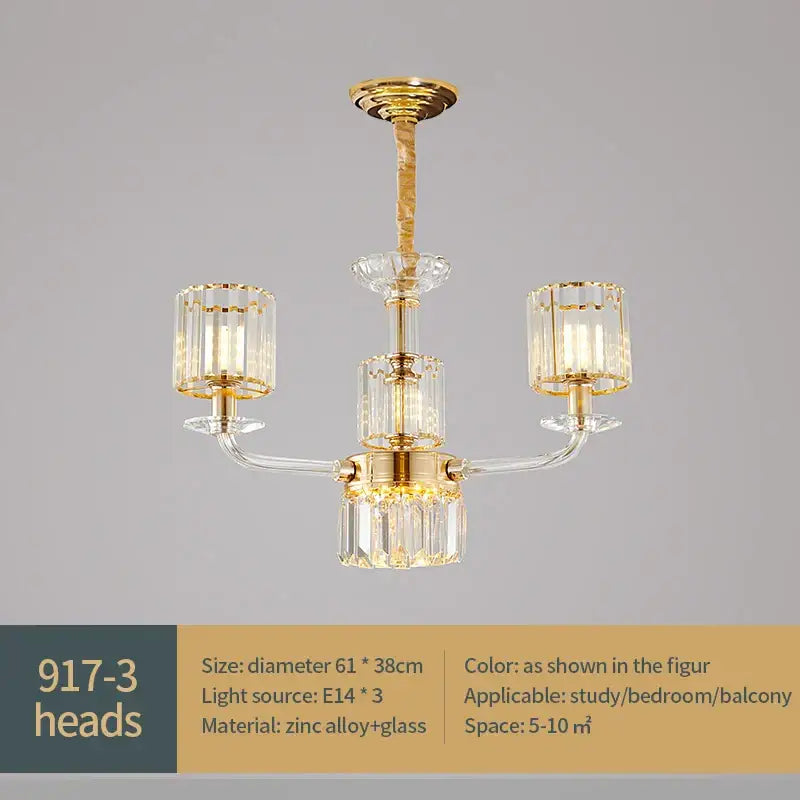 Modern gold pendant lamp with three cylindrical crystal glass shades and zinc alloy accents for dining room decorbites crystal glass