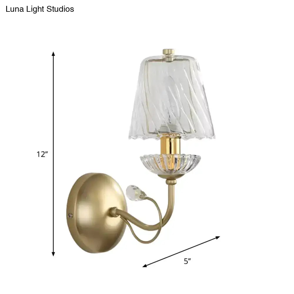 Modern gold crystal glass sconce with brass vintage-style wall mount textured clear glass shade for living room lighting