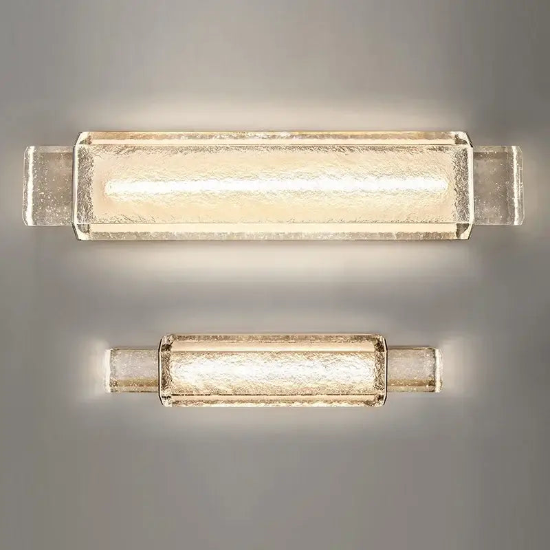 Modern gold crystal glass wall lamps with textured translucent glass and warm glow for bedroom wall lights