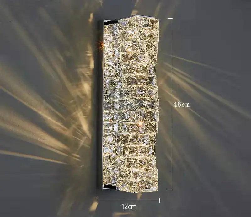 Modern gold crystal glass wall sconce with black frame and clear faceted crystals for warm bedroom decorbites crystal glass light