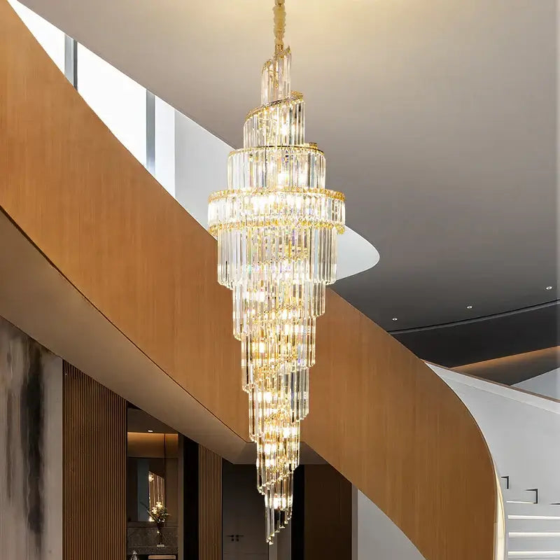 Modern gold crystal hollow chandelier with cascading clear prisms and gold-toned metal accents for living room decorbites crystal hollow