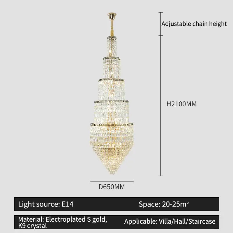 Modern gold crystal hollow long chandelier featuring tiered clear k9 crystal and electroplated gold accents for villa hall decorbites crystal hollow