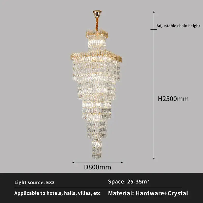 Modern gold crystal hollow stair chandelier with multi-tiered crystal design and gold-toned metal frame for formal decorbites crystal hollow spaces