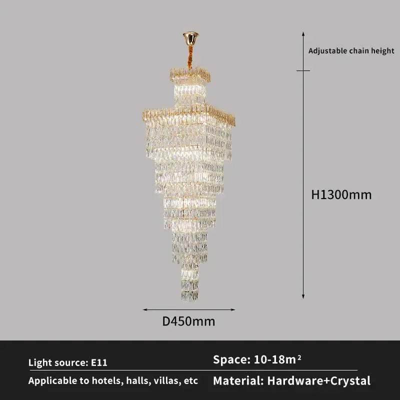 Modern gold crystal hollow stair chandelier with gold-toned frame and cascading clear faceted crystals for decorbites crystal hollow design