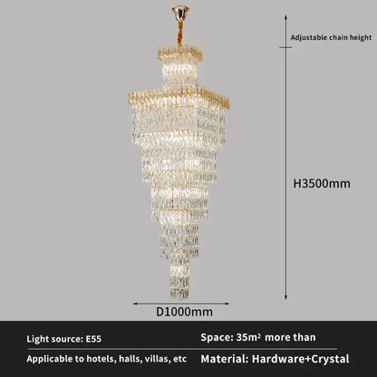 Modern gold crystal hollow stair chandelier with multi-tiered design and adjustable chain by decorbites crystal hollow