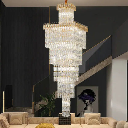 Modern gold crystal hollow stair chandelier with multi-tiered design and elegant decorbites crystal hollow accents