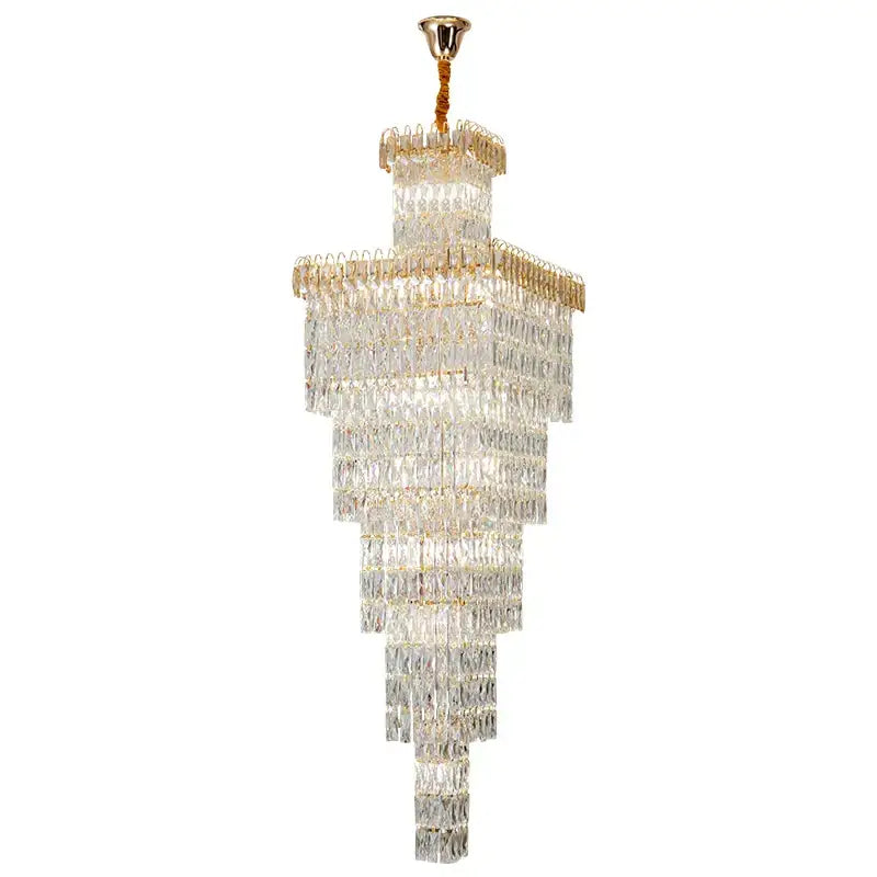 Modern gold crystal hollow stair chandelier with multi-tiered crystals and gold-toned metal frame for staircase decorbites crystal hollow