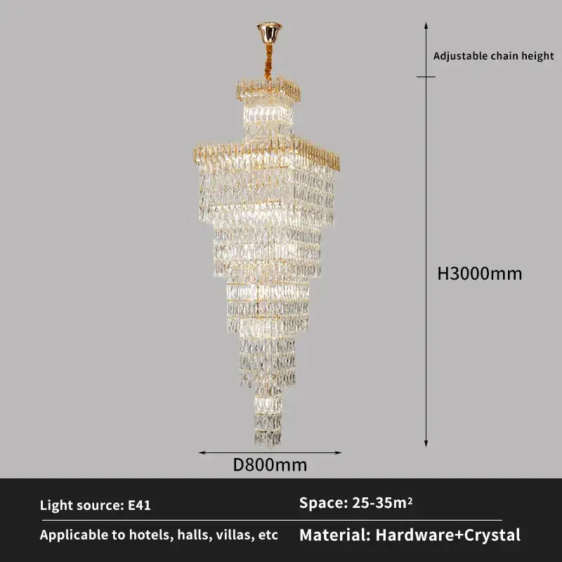 Modern gold crystal hollow stair chandelier with multi-tiered design and gold-toned metal frame by decorbites crystal hollow