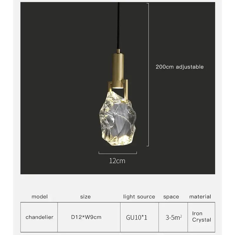 Modern gold crystal iron bedside chandelier with irregular transparent glowing crystal for bedroom decorbites crystal iron