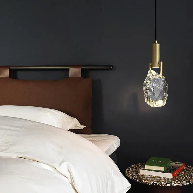 Modern gold crystal iron bedside chandelier with irregular clear glass shade for elegant bedroom lighting decorbites crystal iron