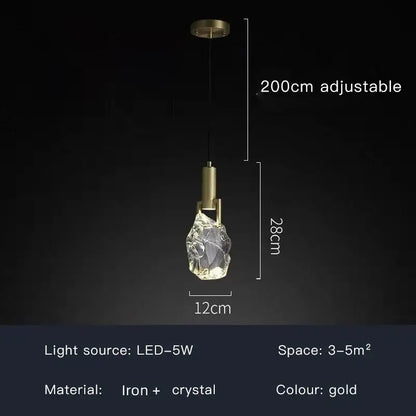 Modern gold crystal iron bedside chandelier featuring a faceted crystal shade with an iron frame for bedroom decorbites crystal iron