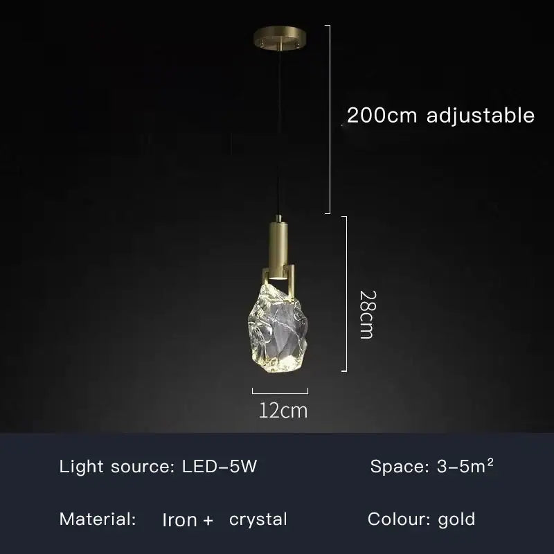 Modern gold crystal iron bedside chandelier featuring a faceted crystal shade with an iron frame for bedroom decorbites crystal iron