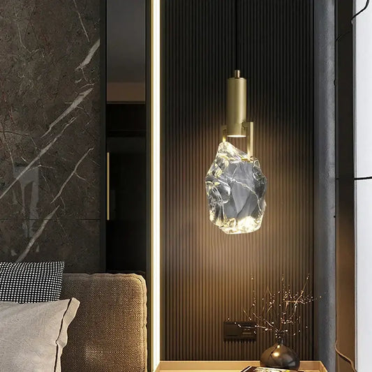 Modern gold crystal iron bedside chandelier with clear faceted shade and gold-toned hardware for bedroom decorbites crystal iron