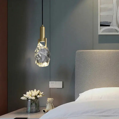 Modern gold crystal iron bedside chandelier with irregular clear glass shade for elegant bedroom decorbites crystal iron design