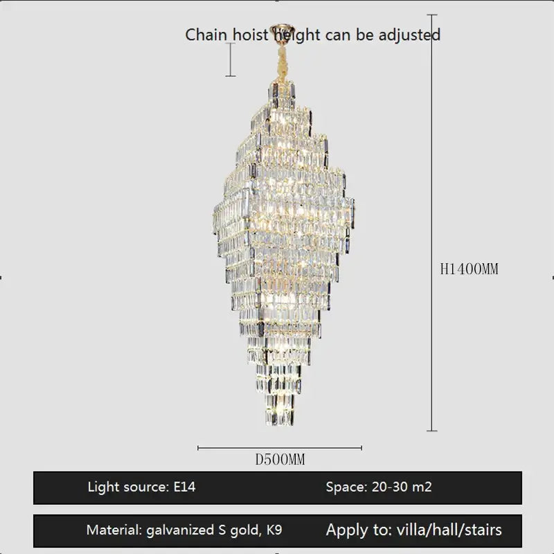 Elegant modern gold afralia crystal large chandelier with multi-tiered design for living room stairs
