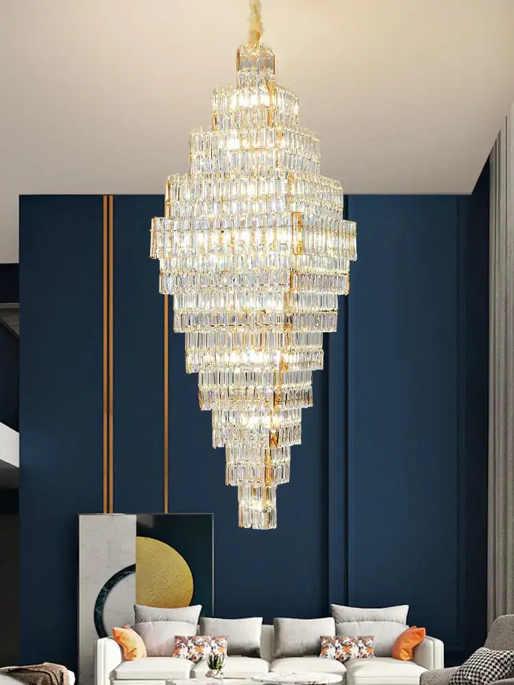 Modern gold afralia crystal large chandelier with multi-tiered design for living room stairs ceiling installation