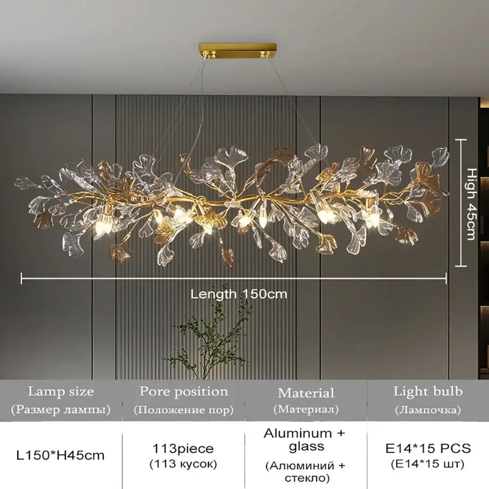 A modern gold crystal leaf branch chandelier with clear glass leaf elements for dining room decorbites crystal leaf lighting