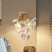 Modern gold crystal leaf light fixture wall sconce with faceted dangling crystals for 220v-240v 110v-120v use