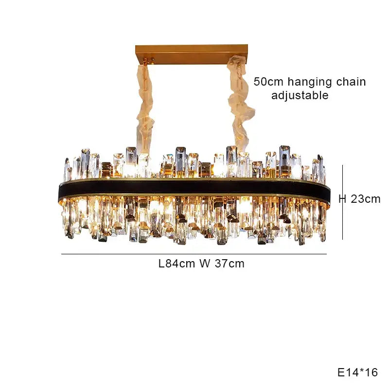 Modern gold crystal leather chandelier with a black band and cascading prisms for living room decorbites crystal leather