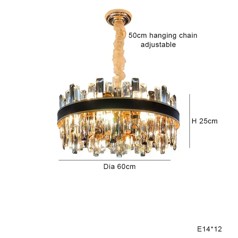 Modern gold crystal leather chandelier with adjustable chain and clear crystal prisms for elegant living room decorbites crystal leather lighting