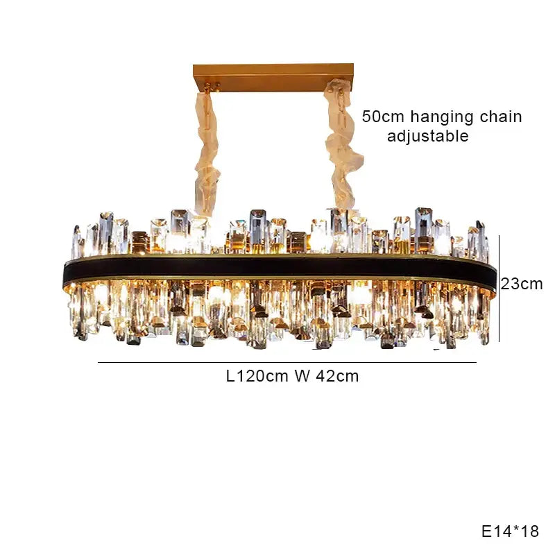 Modern gold crystal leather chandelier with gold-toned frame black band and cascading clear prisms for living room decorbites crystal leather