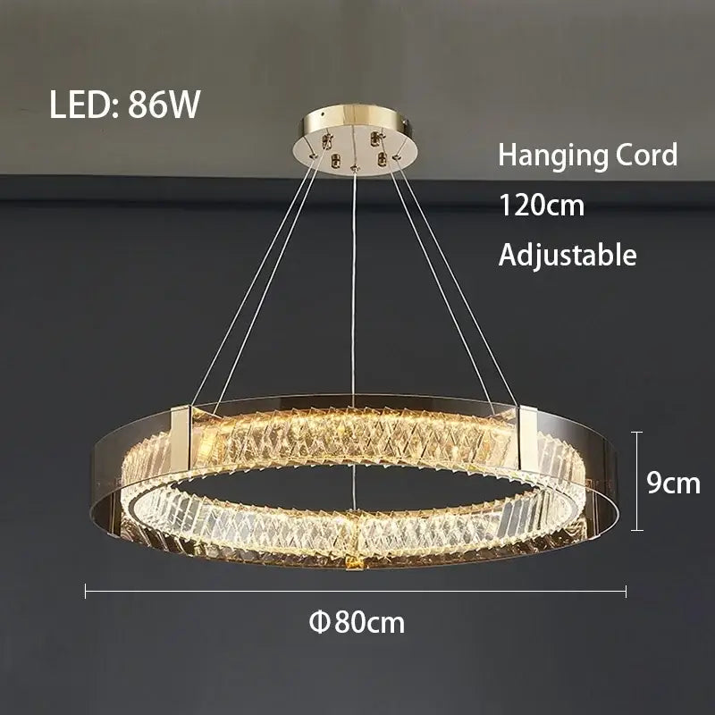 Modern gold crystal led ceiling chandelier with double-ring design, crystal accents, and 120cm adjustable cord from decorbites crystal led collection