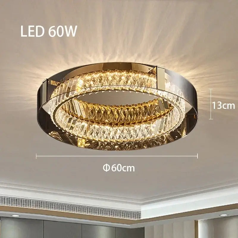 Modern gold crystal led ceiling chandelier with two concentric faceted crystal rings 60cm decorbites crystal led light