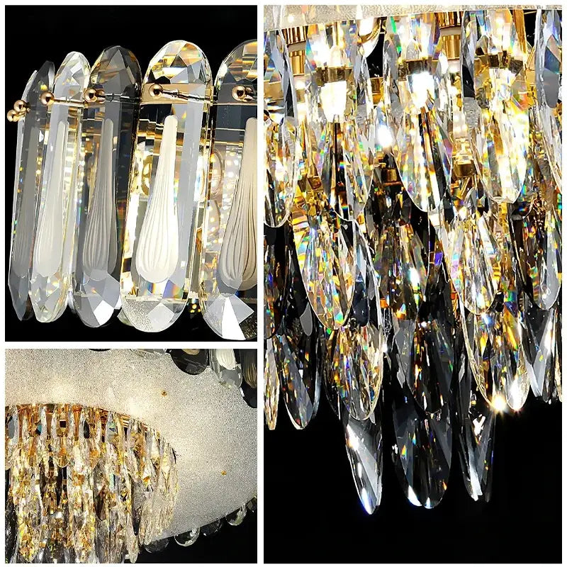 Elegant modern gold crystal led ceiling chandelier with cascading teardrop crystals for dining room decorbites crystal led light
