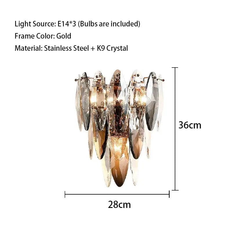 Modern gold crystal led ceiling chandelier with k9 crystal leaves and stainless steel structure for dining room decorbites crystal led
