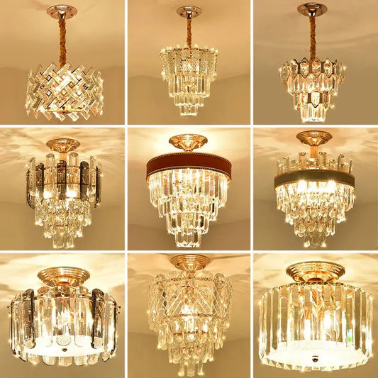 Modern gold crystal led ceiling chandelier with clear faceted prisms for dining room decorbites crystal led fixture