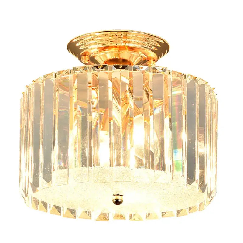 Modern gold crystal led ceiling chandelier with clear faceted crystal rods in cylindrical pattern for dining room decorbites crystal led