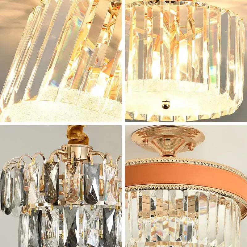 Modern gold crystal led ceiling chandelier with clear faceted glass prisms for elegant dining room decorbites crystal led