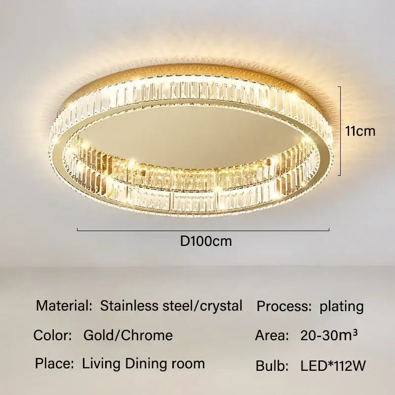 Modern gold crystal led ceiling chandelier with gold-plated rings and faceted crystals for living room lighting decorbites crystal led