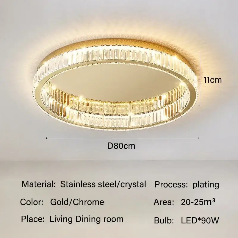 Modern gold crystal led ceiling chandelier with two concentric faceted crystal rings for living room decorbites crystal led