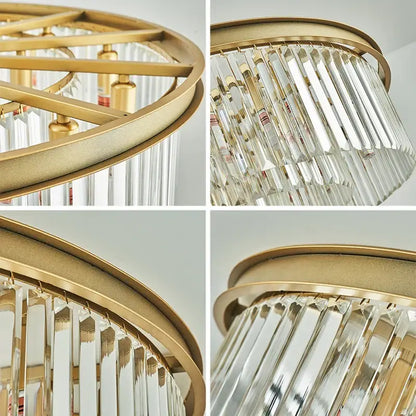 Modern gold crystal led ceiling chandelier with clear faceted crystal prisms by decorbites for living room decor