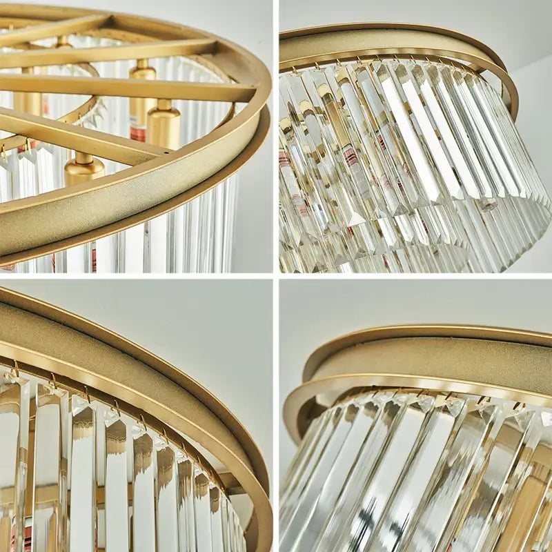 Modern gold crystal led ceiling chandelier with clear faceted crystal prisms by decorbites for living room decor