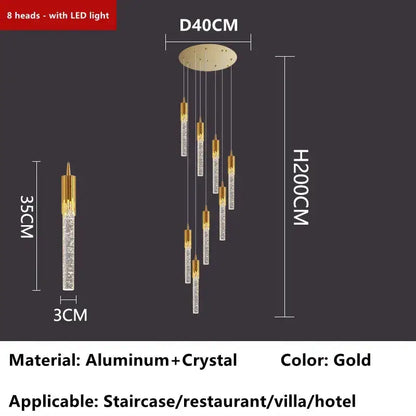 Modern gold crystal led ceiling chandelier with eight crystal-encrusted fixtures for luxury dining room decorbites crystal led
