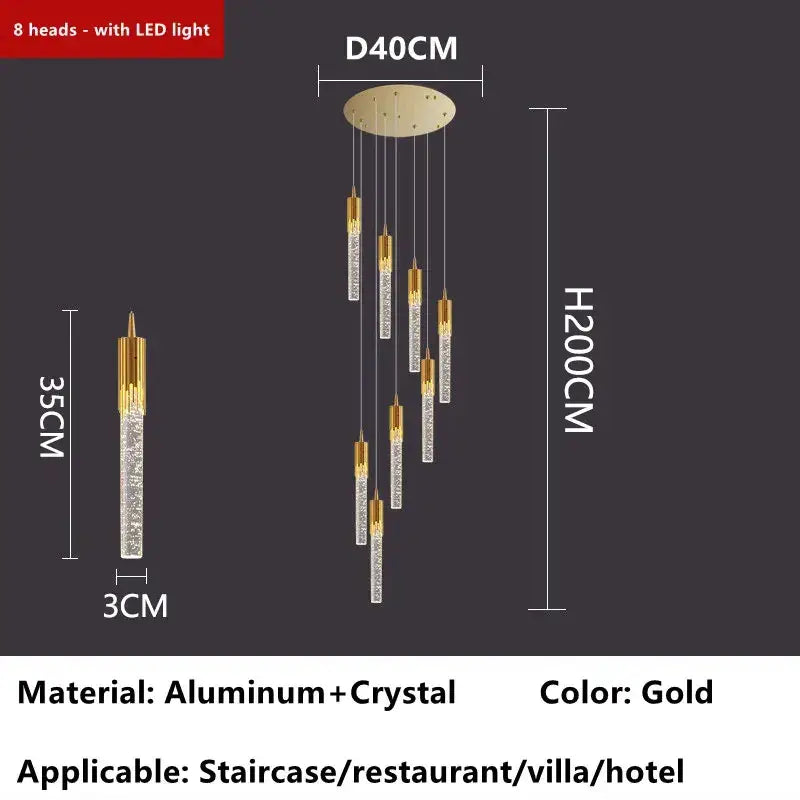 Modern gold crystal led ceiling chandelier with eight crystal-encrusted fixtures for luxury dining room decorbites crystal led