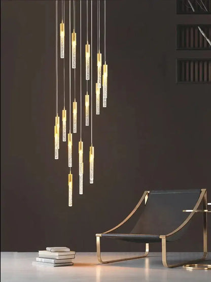 Modern gold crystal led ceiling chandelier with clear textured glass cylinders for luxury dining room decorbites crystal led
